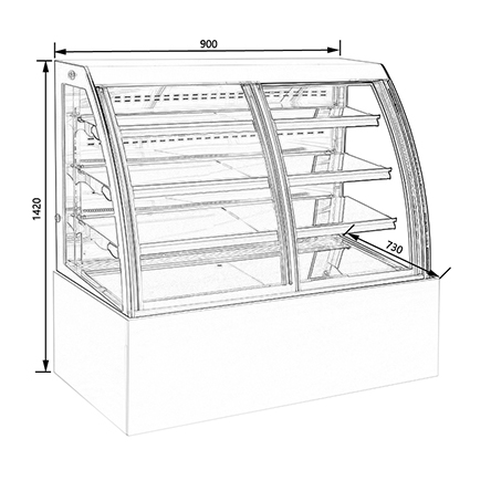 low temperature cake display showcase